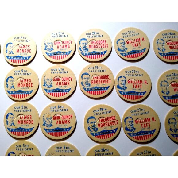 Lot Of 28 Vintage US President Milk Bottle Caps 7 Different Patriotic Jefferson - Picture 3 of 7